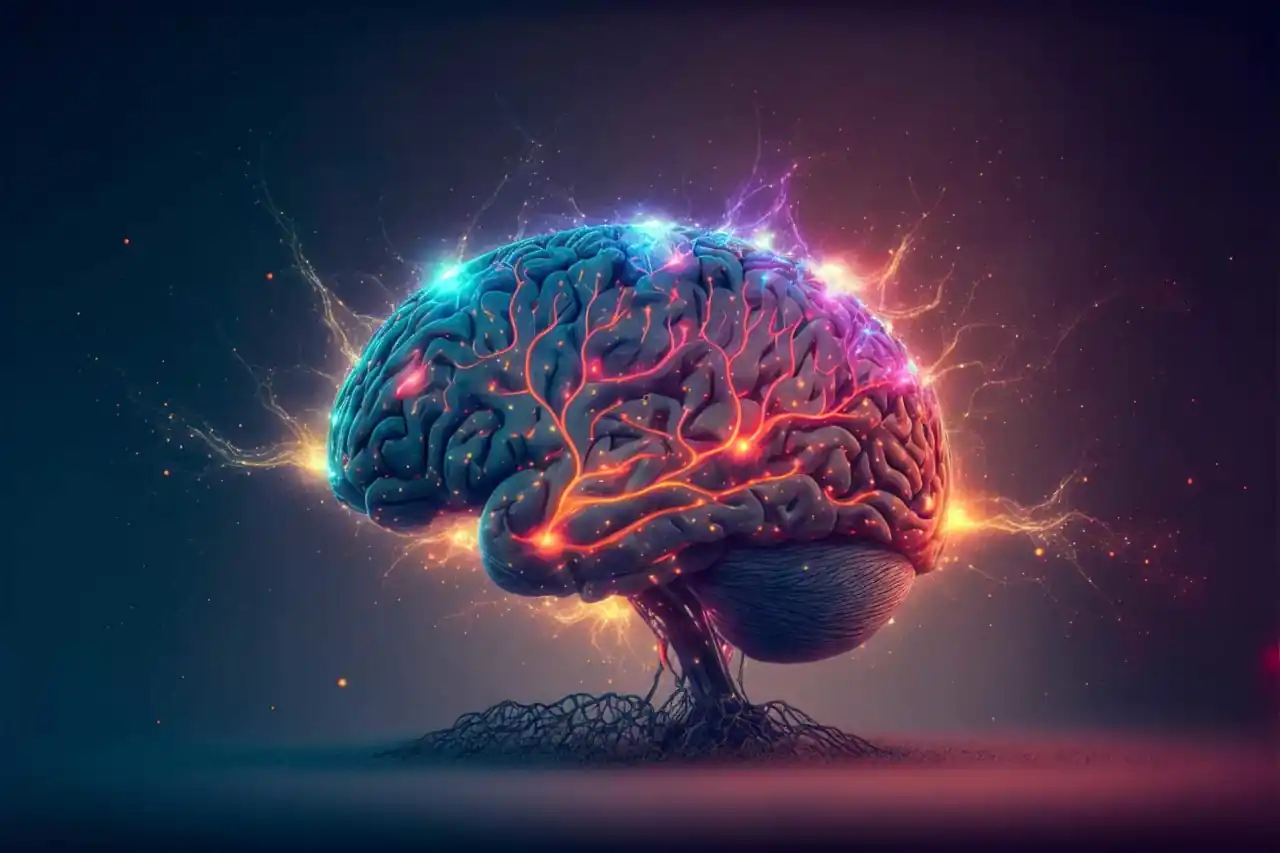 Imagen conceptual de un cerebro mostrando ondas y actividad electrica como la que podría interpretar Brain2Qwerty.